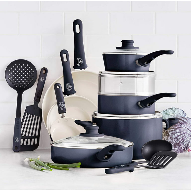 GREENLIFE SOFT GRIP 16PC COOKWARE SETS, BLACK & CREAM, Healthy Ceramic  Nonstick Cookware