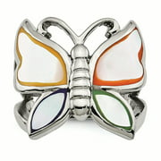 Stainless Steel Polished and Enameled Shell Butterfly Ring Size 8