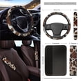 thumbnail image 3 of Yuyamidu Brown Cow Print Car Seat Cover 15 PCS Auto Front Back Seat Cover Steering Wheel Cover Seat Belt Pads Trash Bin Mount Phone Holder Rearview Mirror Cover Cup Holder Keychains Wristlet Strap, 3 of 7