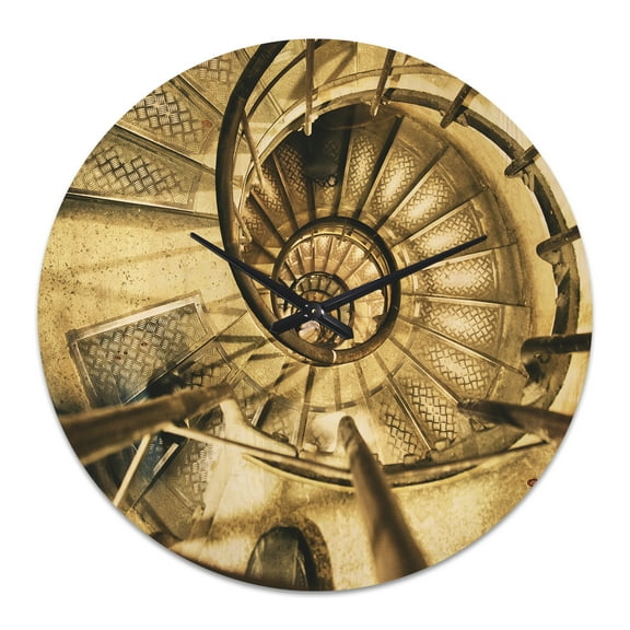 Designart 'Architectural Detail of Round Metal Stairs' Industrial Wood Wall Clock