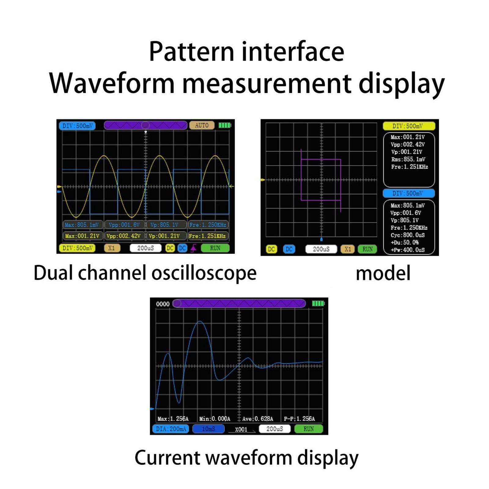 2 Channels Digital Oscilloscope 50M Sampling Rate 10Mhz Analogue Bandwidth Lissajous Patterns 6A Current Waveform Measurement ,Professional Designed