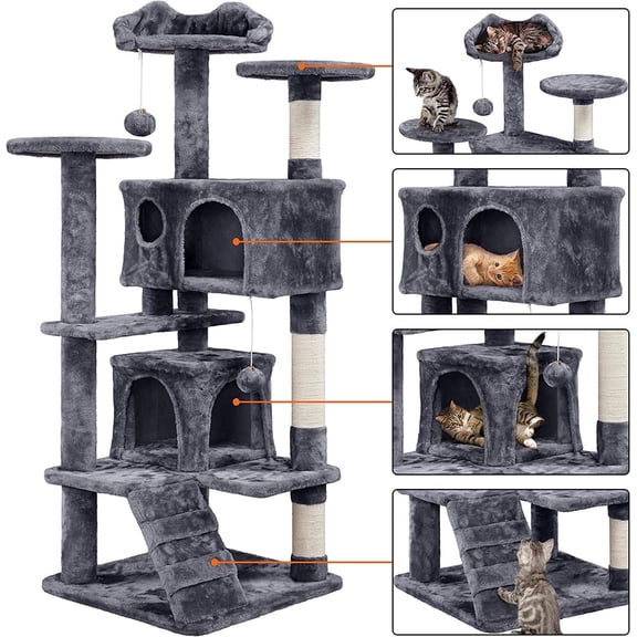 Cat Tree & Condo 54 inch Qualified Furniture Scratching Post Tower for Large & Kittens Pet House Play, Random Color Shipping