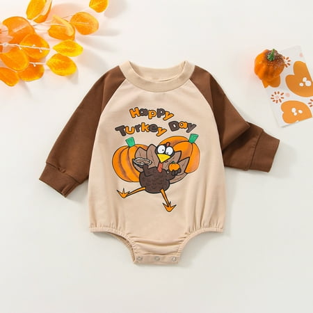 

niuredltd baby print girls boys thanksgiving long sleeve boutique rompers bodysuit for turkey party