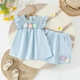 thumbnail image 2 of Gubotare Little Girl Summer Outfits Toddler Girls Summer Outfit Top and Shorts Clothing Set 3T 4T (Blue,3-4 Years), 2 of 4