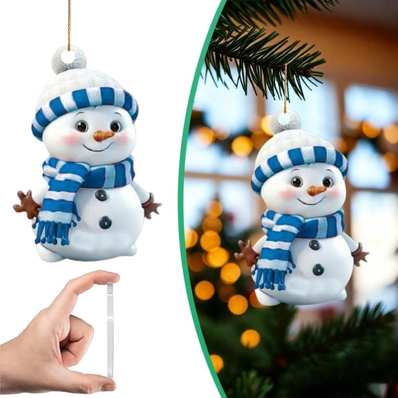 1 Pack Snowman Christmas Ornament with Knit Striped Hat & Fringed Scarf, Adorable Winter Hanging Decor for Tree Home Decor Dark Blue