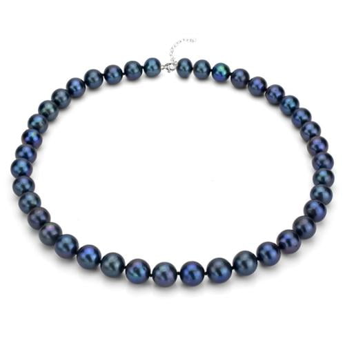 DaVonna Sterling Silver Black Round Freshwater Pearl Necklace with Bonus Pearl Earrings (8-9 mm) by Overstock