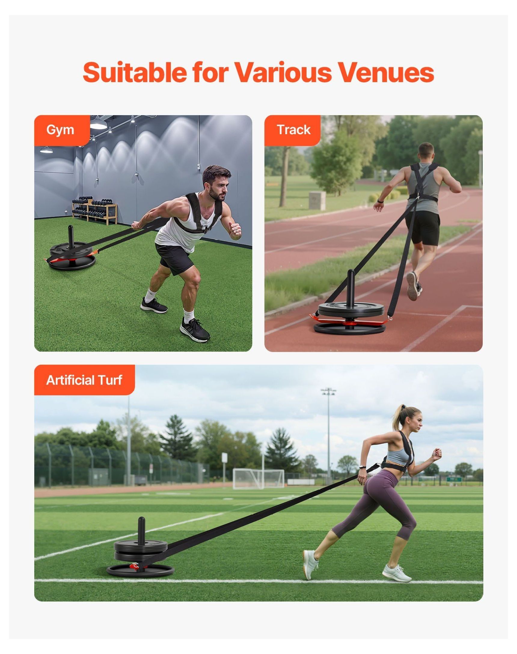 Weight Sled, Power Pull Sled for Fitness, Strength Training Sled - Orange/Black, 2 inch Plate Compatible, Heavy Duty Steel, Full Body Workout