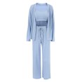 thumbnail image 6 of Elainilye Fashion Pajamas for Women Set Vests Three Piece Set Strips Wearing Long Pants Pajamas Homewear Loungewear,Blue, 6 of 6