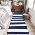 thumbnail image 5 of Navy Blue Striped Large Area Rugs for Bedroom Living Room, Soft Non Slip Carpet Bedside Rug, Modern Farmhouse Blue White Stripes Rectangular Floor Cover Kitchen Accent Rug 2'x6' for Office, 5 of 9