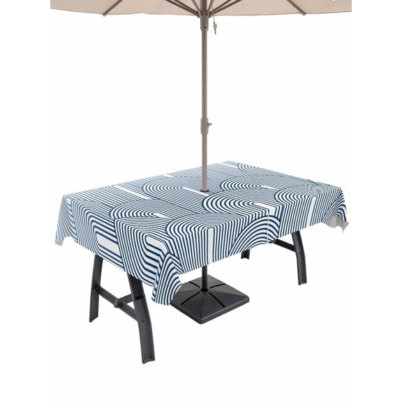 Outdoor Tablecloth with Umbrella Hole and Zipper, Ombre Rectangle Table Cloth 60x84 Inch Waterproof Tablecloth, Farmhouse Stripes Modern Abstract Art Picnic Table Cover for Patio Camping