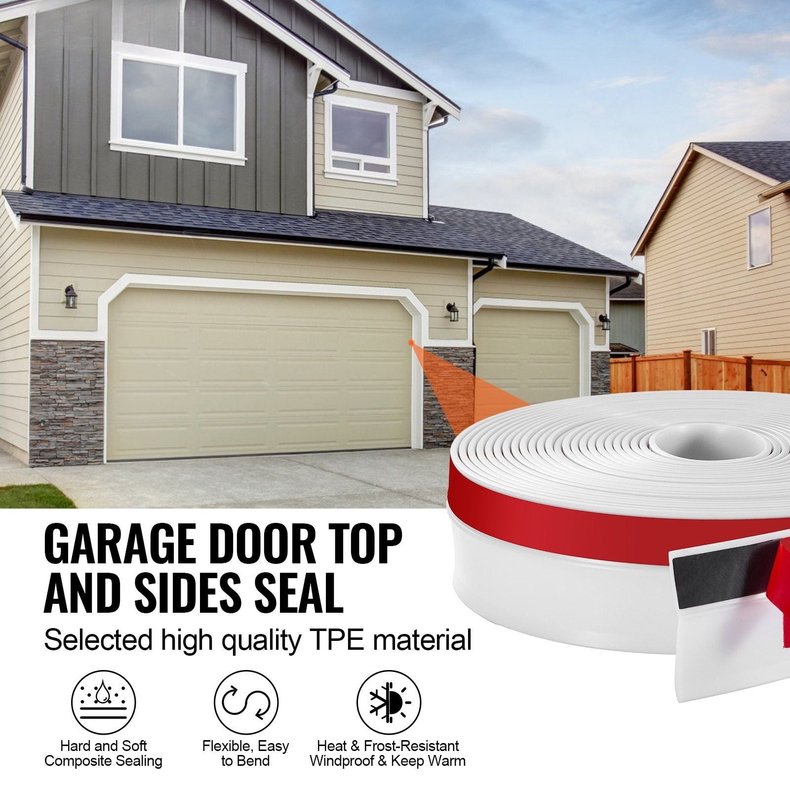 CAFORKP Universal Garage Door Seal Strip, 34 FT Total Length for Top and Sides Weather Sealing