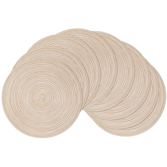 SHACOS Ensemble de 8 Napperons Ronds Tressés en Coton Antidérapants Lavables 15 Pouces (Beige, 8)