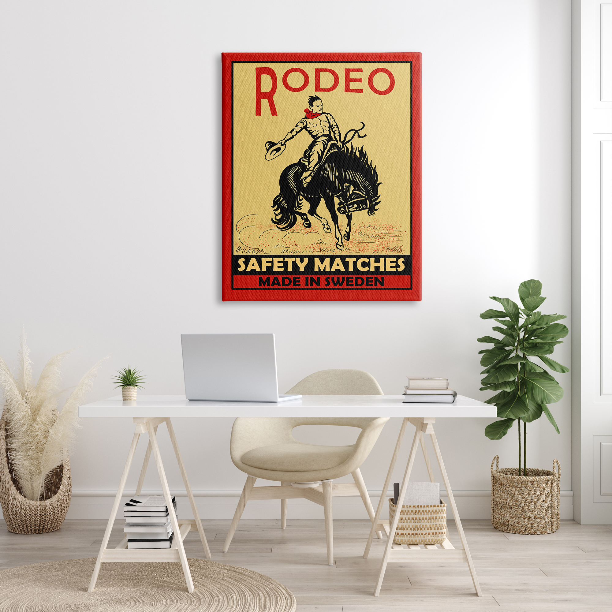 Stupell Industries Rodeo Safety Matches Cowboy Bucking Bronco Red Yellow, 36 x 48, Designed by Mark Rogan
