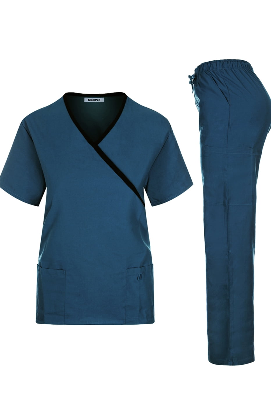 Download Solid Medical Scrub Set Mock Wrap Top and Cargo Pants ...
