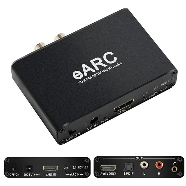 REQO HDMI eARC ARC Audio Extractor 192Khz eARC to RCA Audio Converter Digital to Analog Adapter,HDMI eARC ARC R/L, Optical, 3.5mm Audio TV Adapter for DTS Dolby Atoms AC3 LPCM Fiber
