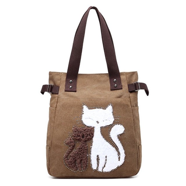 Shoulder Tote Bag Fashion Canvas Cartoon Cat Top Handle Bag Shoulder Handbag