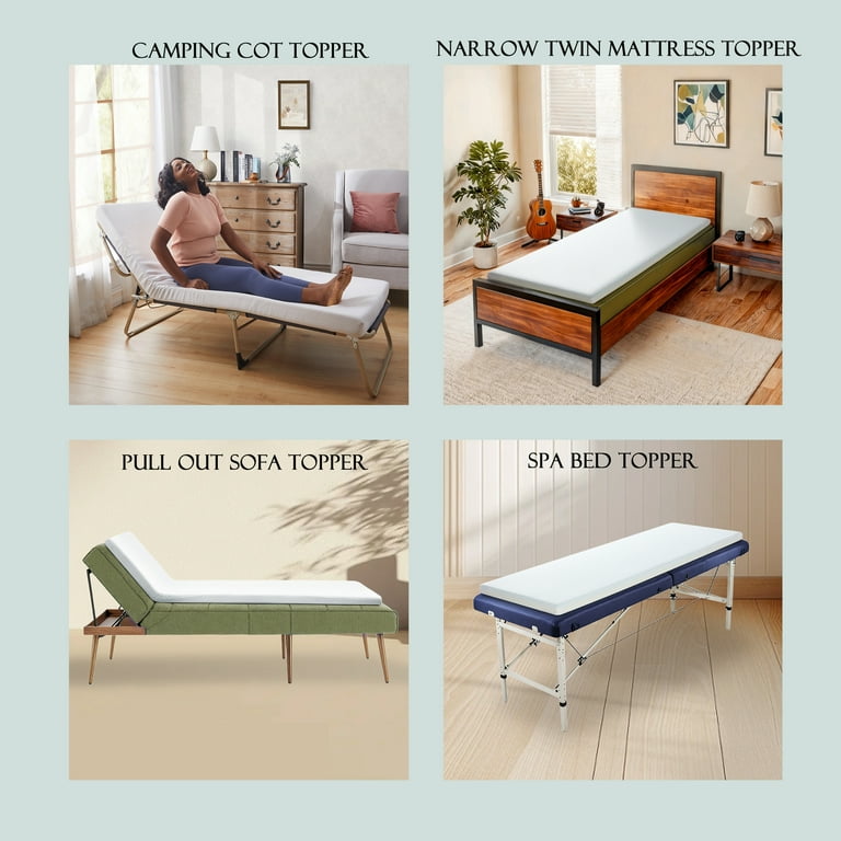 Jamdok 3Inch Cot Mattress Topper Narrow Twin Gel Memory Foam Pad for Camping Cot Sofa Bed Pull Out Chair Cushion Portable Cool 75 x 30