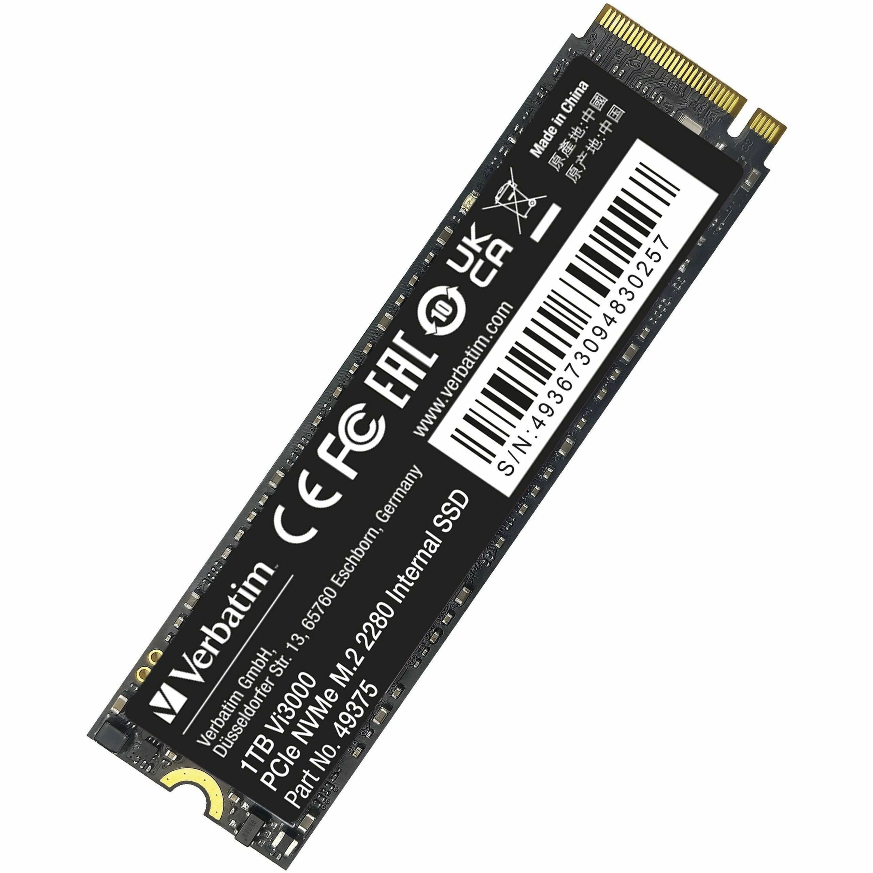 内蔵型SSD 1TB 1000GB M.2 SSD Verbatim Verbatim 1TB Vi3000 PCIe NVMe M.2 2280 Internal SSD - Walmart.com