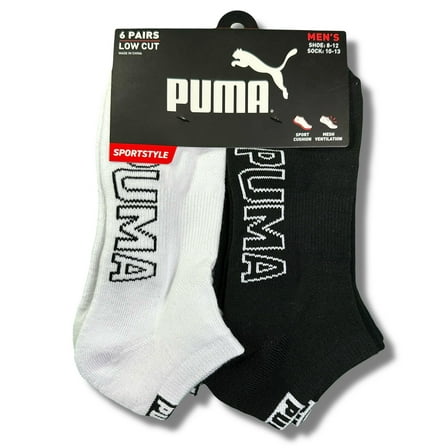 PUMA SOCKS MEN'S - LOW CUT - SLATE 253 - WHITE BLACK - LARGE (10-13) PACK 6 XX