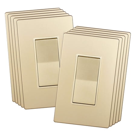 ENERLITES Elite Series Decorator Switch Paddle / Rocker Single Pole 3 Wire Grounding Screw Residential Grade 15A 120V UL listed 91150-GDWP Wall Plates Included Gold 10 Pack