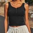 thumbnail image 2 of Women's Henley Crop Tank Tops Button up Sleeveless T Shirts Workout Summer Casual Slim Fit Solid Color Blouses (L, Black), 2 of 7