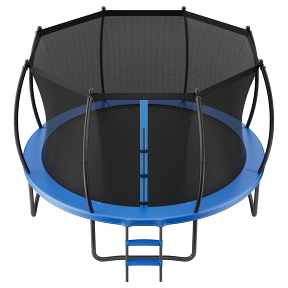 KFFKFF 12FT Outdoor Trampoline with Safety Enclosure, Durable Recreational Trampoline for Kids and Adults, ASTM Certified, 400 lbs Weight Limit, Rust-Resistant Design for Backyard Fun
