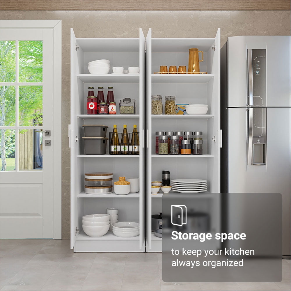 Madesa Kitchen Pantry Set Storage Cabinet 4 Doors 8 Utility Shelves 47"L Wooden Organization Unit for Kitchen 6 Adjustable Shelves Anti Tipping - White