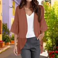 thumbnail image 2 of Women's Kimono Cardigan 3/4 Sleeve Chiffon Lightweight Open Front Beach Cover-Up | Baberdicy | Women Chiffon Kimono Cardigan 3/4 Sleeve Chiffon Open Front (Brown | M), 2 of 5