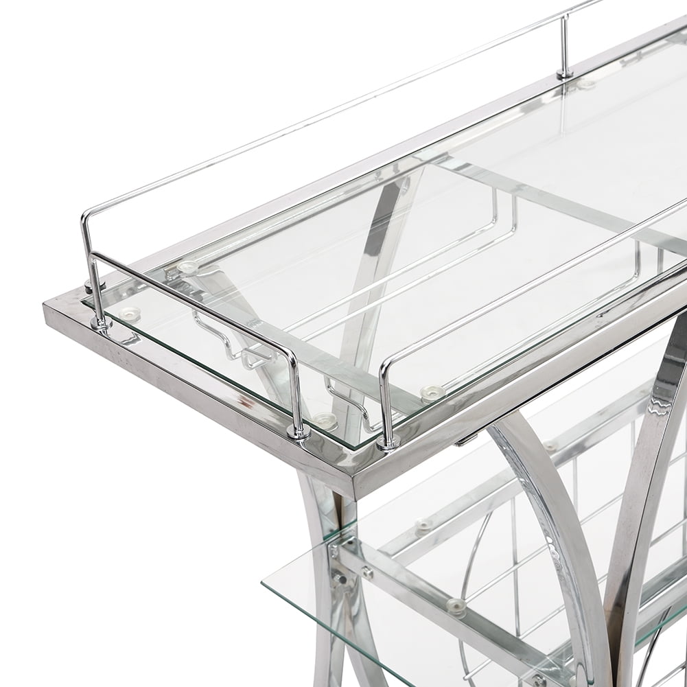 Kepooman Contemporary Bar Carts, Industrial Bar Cart with Wine Rack Silver Modern Glass Metal Frame Wine Storage, Silver Kepooman Contemporary Bar Carts, Industrial Bar Cart with Wine Rack Silver Modern Glass Metal Frame Wine Storage, Silver