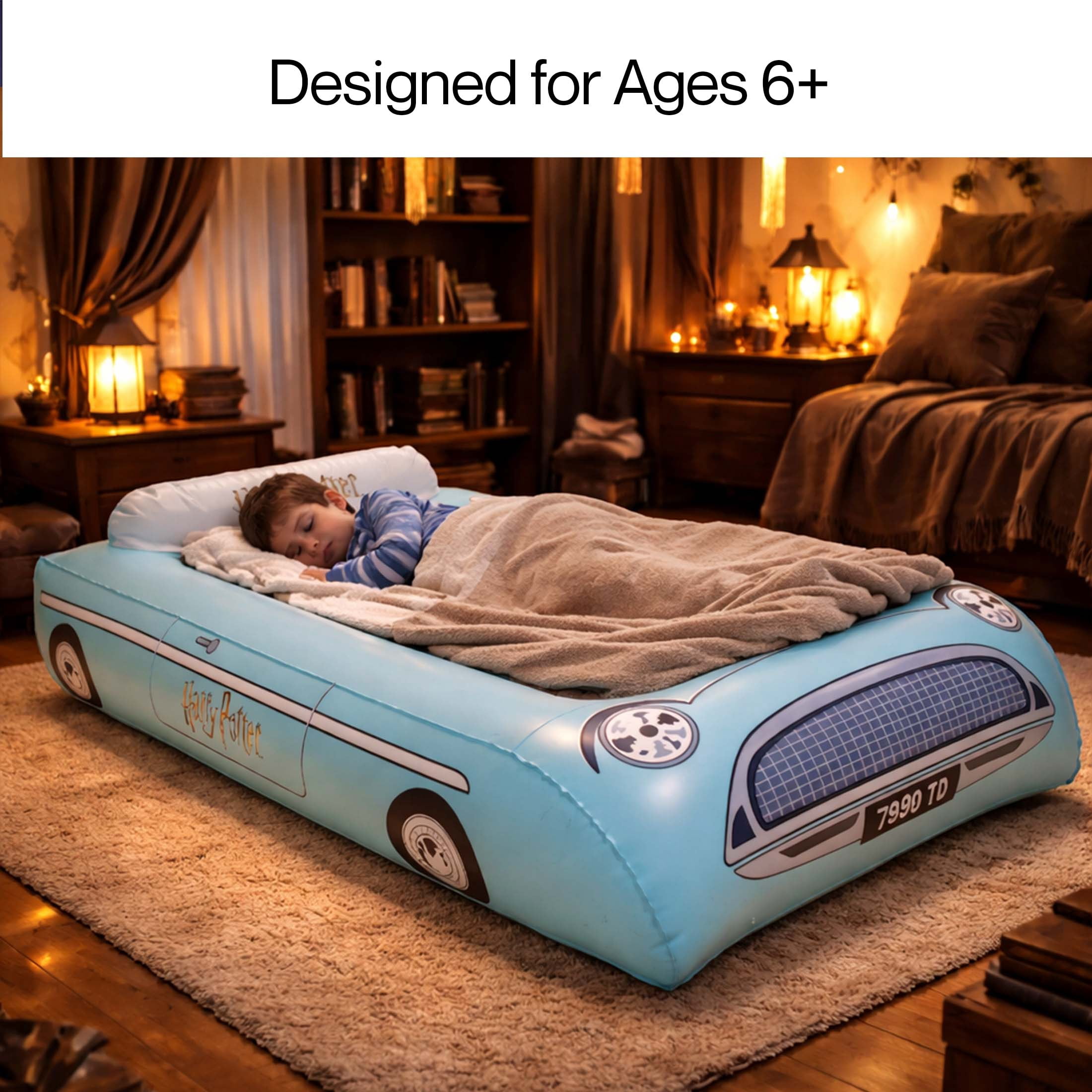 Harry Potter Flying Ford Anglia Air Mattress, Wizarding World Car-Shaped Inflatable Bed for Kids & Fans
