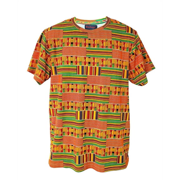 Washoge Kente African Print Round Neck T-Shirt