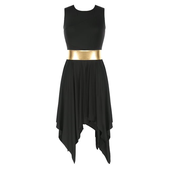 Jizyo Robe de Danse Sans Manches à Col Rond Ourlet Irrégulier Danse Lyrique Noire TG