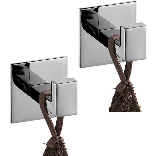 Ganchos para toallas de baño para cocinas, construcción de acero inoxidable resistente a la corrosión, ahorro de espacio versátil, tornillos ocultos, acabado cromado pulido, 2 piezas