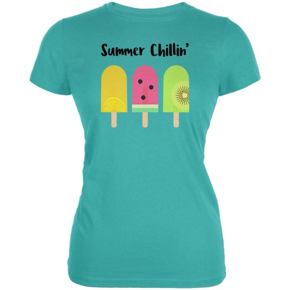 Summer Sun Ice Pop Summer Chillin Juniors Soft T Shirt Aqua MD