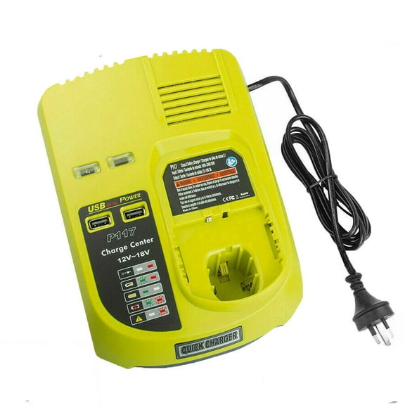 Replace ryobi 18v Battery Charger P117 P118 P119 Dual Chemistry to Charge Ryobi Battery Lithium ion & Ni-cad 12V 14.4V 18V Such as P100 P102 P102 P105 P107 P108…