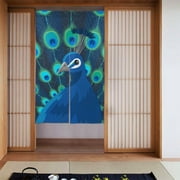 XMXT Japanese Noren Doorway Room Divider Curtain,Beautiful Peacock Print Restaurant Closet Door Entrance Kitchen Curtains, 34 x 56 inches