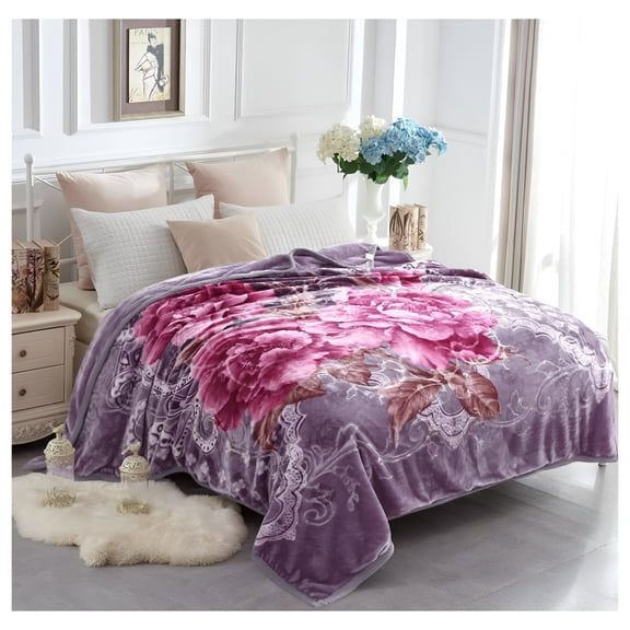 ARLAJO 2026 New Soft Blanket Heavy Korean Mink Blanket,5 Lb Fleece Blanket Soft Blanket Queen- 2 Ply Reversible 520Gsm Silky Soft Plush Warm Blanket for Autumn Winter (Queen,Peony/Peony)