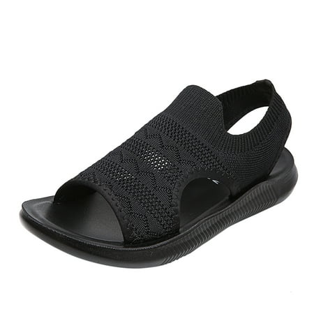 

PEASKJP Summer Sandals for Women Dressy Women s Flat sandals Comfort Slip-on Elastic ankle strap Slingback Light Weight Casual Walking Sandals (Black 7.5)