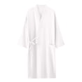 thumbnail image 2 of Puntoco Women's V-Neck Crinkle Cotton Gauze Wrap Robe, 3/4 Sleeve Breathable Sleep Bathrobe with Tie Belt & Pocket White XL, 2 of 3