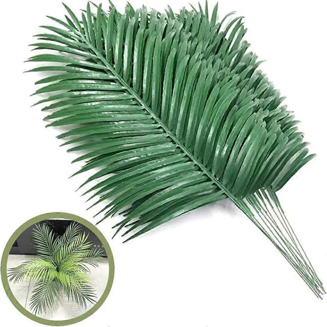 Paquete de 12 hojas de palma artificiales, hojas de palma artificiales, hojas de palma tropicales grandes, plantas verdes para fiestas hawaianas.