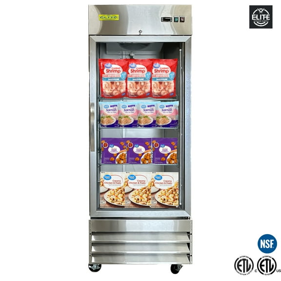 29 in. Heavy Duty Commercial 23 Cu.Ft. Stainless Steel Glass Door Reach-In Freezer, Commercial Freezer