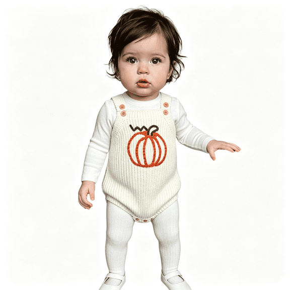 Otqutp Newborn Baby Girl Halloween Outfit Knit Sweater Pumpkin Embroidery Romper Overalls Sleeveless Jumpsuit Cute Fall Clothes