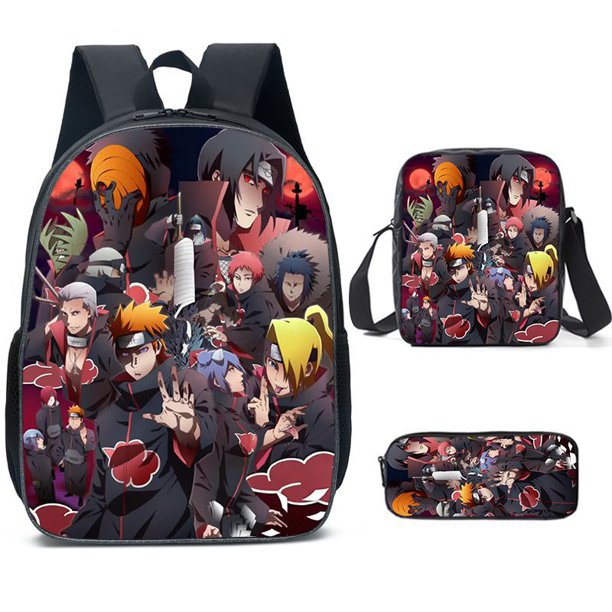 Mochila Escolar De Naruto Con Estampado 3D , Para Estudiantes , Conjunto De Tres Piezas De Primaria Y Secundaria , Bolsa De Lápices Para Niños