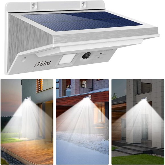 iThird Lumières de Sécurité à Capteur de Mouvement Solaires à DEL pour l'Extérieur, Étanches, 3 Modes, Lumière du Jour