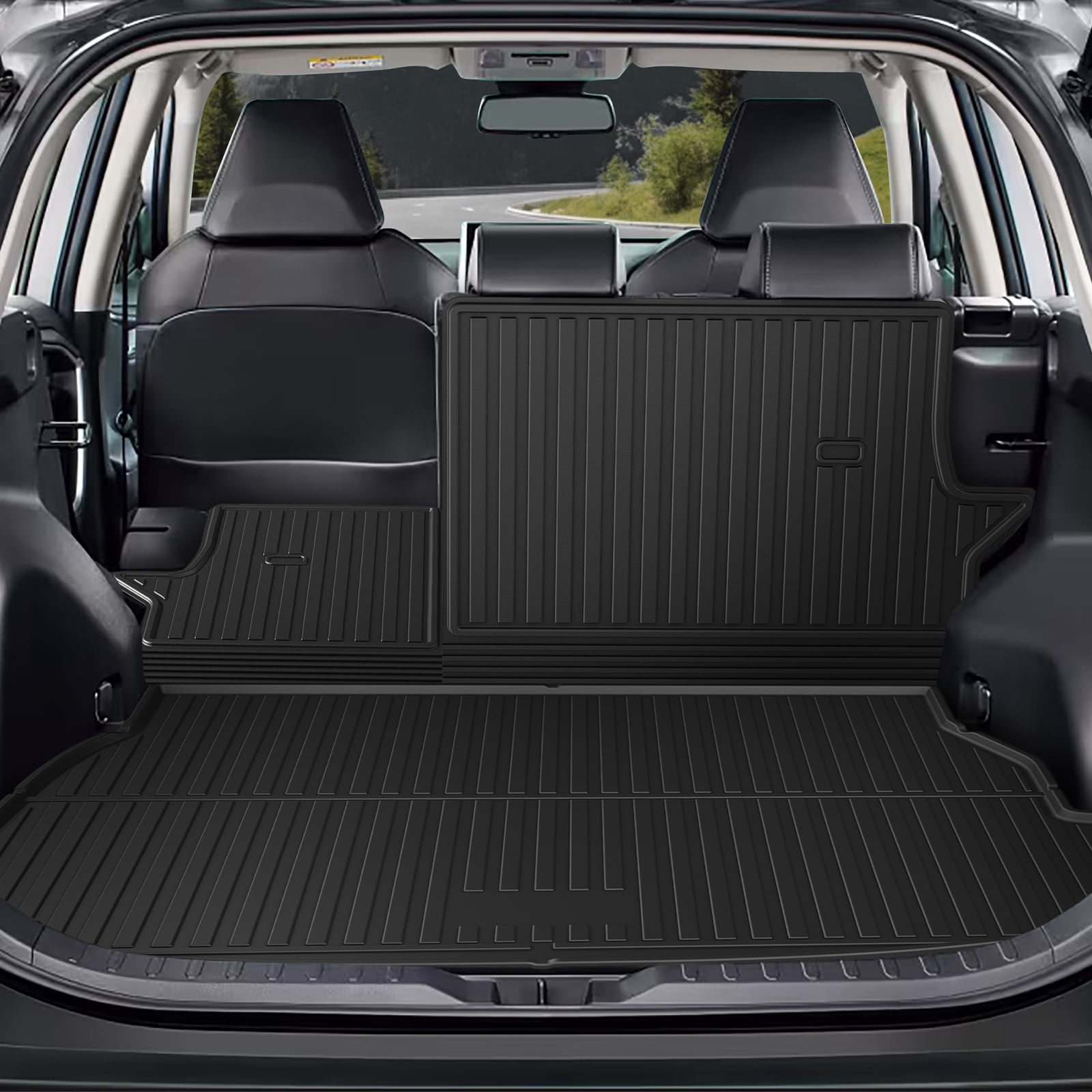 DIKSOAK Original Cargo Liner and Backrest Mats for the 2019-2025 Toyota RAV4 - Custom Fit Trunk Mat and Backrest Mats - All Weather Protection Anti-Skid Car Mats for Toyota RAV4