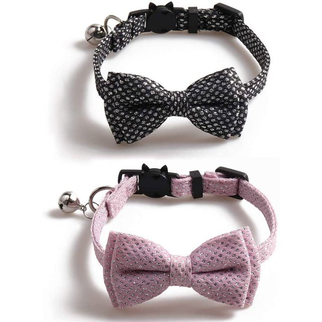 LAICAIW 2 Colliers pour Chats, avec Nœud Papillon Détachable Réglable et Clochette Argentée, pour Cou de Petits Chiens et Chats 7.8 Pouces-10.2 Pouces