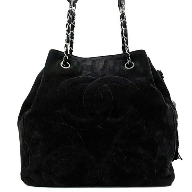 Pre-Owned Chanel chain tote bag black silver triple coco suede CHANEL  shoulder ball tassel quilted (Good) 