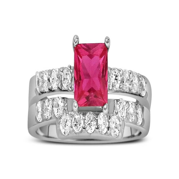 1.50 Carat Ruby and Diamond Wedding Ring Set in White Gold