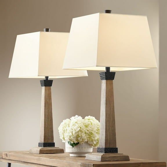 John Timberland Montrose Buchan 29 1/2" Tall Pedestal Farmhouse Rustic End Table Lamps Set of 2 WiFi Smart Socket Brown Wood Finish