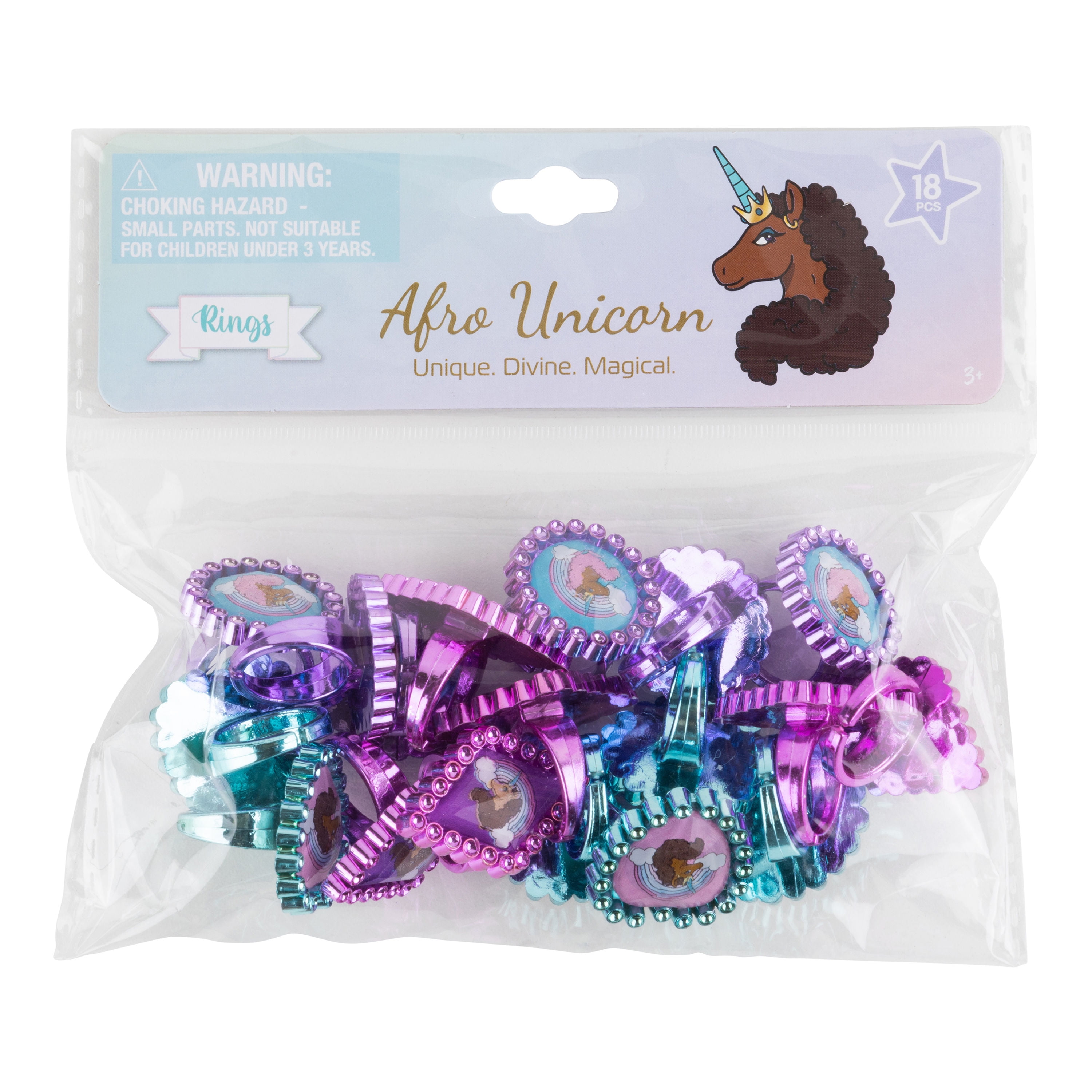Afro Unicorn Rings Unisex, 18 Pack Multicolors